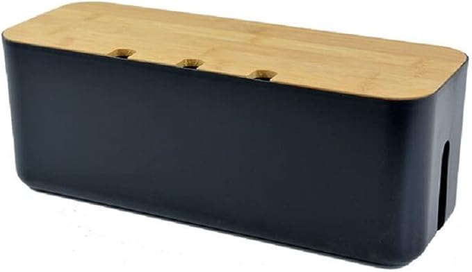 Cable Management Box| Power Stripe Organizer|Cord Organizer Box| Hide and Conceal Power Strips and Electrical Cords from TVs, Computers, and Desks| Keep Pets Safe (Black Large)