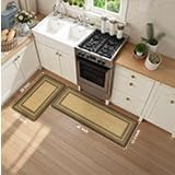 KIMODE Anti Fatigue Kitchen Mats for Floor, Farmhouse Kitchen Rugs Sets of 2, Cushioned Kitchen Floor Mats, Comfort Standing Mat for Sink Laundry Office Desk Brown/Khaki 17"x47"+17"x29"