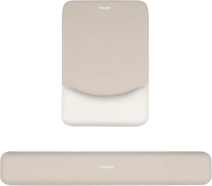 MOSISO Wrist Rest Support for Mouse Pad&Keyboard Set, Rectangular Ergonomic Mousepad Non-Slip Base Home/Office Pain Relief&Easy Typing Pad with Neoprene Cloth&Raised Curved Memory Foam, Stone Gray