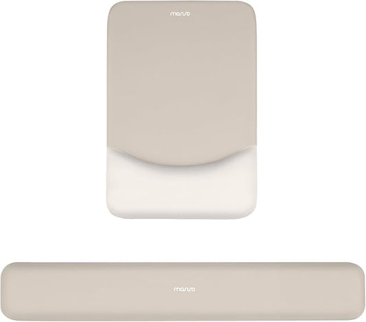 MOSISO Wrist Rest Support for Mouse Pad&Keyboard Set, Rectangular Ergonomic Mousepad Non-Slip Base Home/Office Pain Relief&Easy Typing Pad with Neoprene Cloth&Raised Curved Memory Foam, Stone Gray