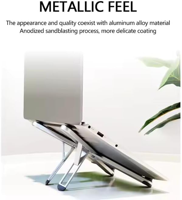 Laptop Stand, Aluminum Light Weight Alloy Silicon Foldable, Ergonomic Aluminum Riser with 7 Adjustable Heights, Compatible with Laptop 10-15.6'' and Tablet
