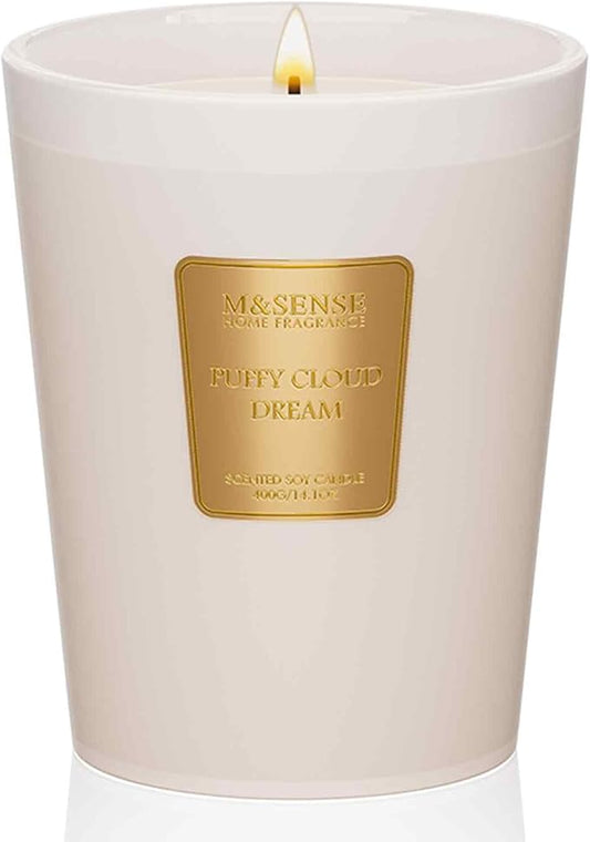 M&SENSE Puffy Cloud Dream Scented Candle Home Decor, Natural Soy Wax,4.1oz 60 Hours Long Lasting Slow Burning, Aromatherapy Candle for Stress Relief