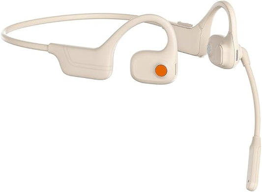 AYI Open Ear Air Conduction Bluetooth Headphone Dual Mic Rotatable Boom Mic Active Noise Cancellation IPX5 Waterproof Bluetooth 5.4 Pain-Free Design for Sports Work Outdoor Activities-DG White