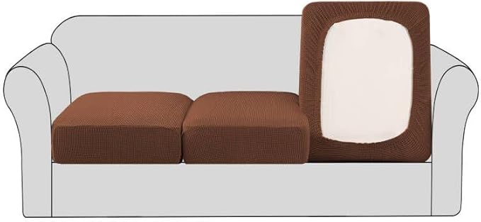 H.VERSAILTEX Super Stretch Couch Cushion Covers Sofa Cushion Slipcovers Jacquard Fabric Individual Seat Couch Slipcover Sets for Pets with Elastic Bottom(3 Packs Cushion Sofa Covers, Caramel)