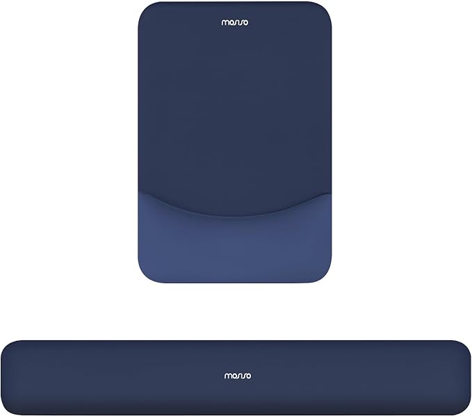 MOSISO Wrist Rest Support for Mouse Pad&Keyboard Set, Rectangular Ergonomic Mousepad Non-Slip Base Home/Office Pain Relief&Easy Typing Pad with Neoprene Cloth&Raised Curved Memory Foam, Navy Blue