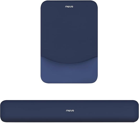MOSISO Wrist Rest Support for Mouse Pad&Keyboard Set, Rectangular Ergonomic Mousepad Non-Slip Base Home/Office Pain Relief&Easy Typing Pad with Neoprene Cloth&Raised Curved Memory Foam, Navy Blue