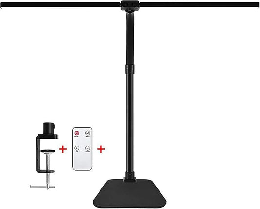 Double Head LED Desk Lamp with Remote Control for Home Office 24W Brightest Computer Desk Light for Workbench Drafting Architect Study Reading with Clamp and Base