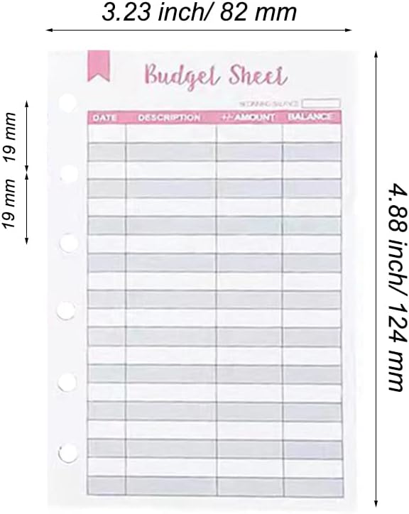 Budget Sheets for A7 Binder, 96 Pcs Budget Tracker Inserts for A7 Planner, 6-hole Budget Refill Pages for Budgeting