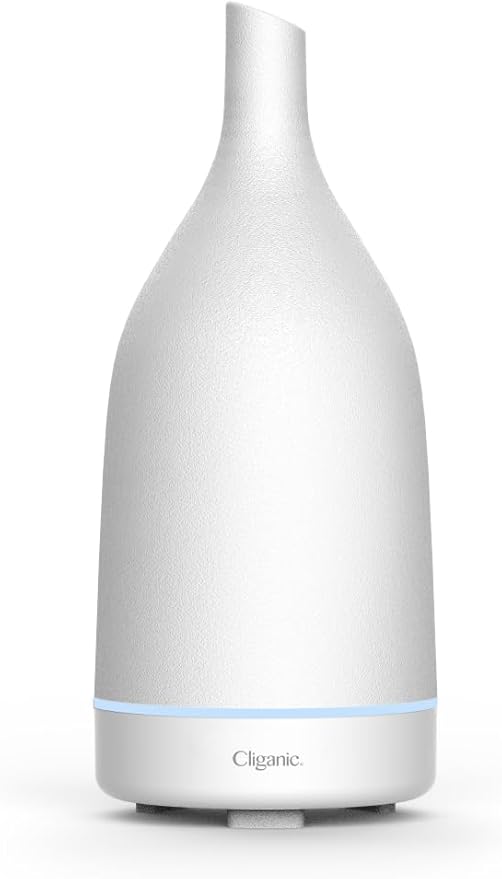 Cliganic Ceramic Aromatherapy Diffuser for Essential Oils (White) - 7 Color Lights, Cool Mist, Auto Shut Off for Home & Office