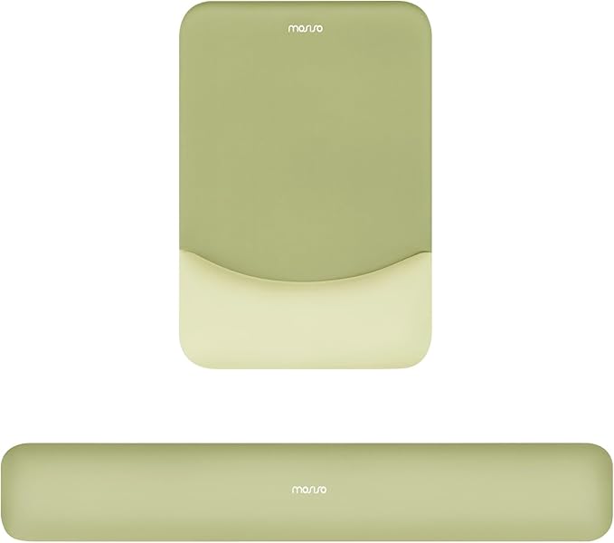 MOSISO Wrist Rest Support for Mouse Pad&Keyboard Set, Rectangular Ergonomic Mousepad Non-Slip Base Home/Office Pain Relief&Easy Typing Pad with Neoprene Cloth&Raised Curved Memory Foam, Olive Green