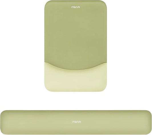 MOSISO Wrist Rest Support for Mouse Pad&Keyboard Set, Rectangular Ergonomic Mousepad Non-Slip Base Home/Office Pain Relief&Easy Typing Pad with Neoprene Cloth&Raised Curved Memory Foam, Olive Green