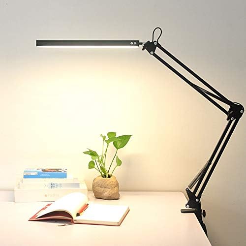 LED Architect Desk Lamp, Metal Swing Arm Dimmable Task Lamp, Eye Care Table Lamp with Clamp (3 Color Modes, 10-Level Dimmer, Memory Function) Highly Adjustable Office, Craft, Workbench Light