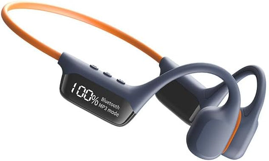 AYI True Bone Conduction Swimming Headphones with Bluetooth 5.4 & MP3 Player Mode 32GB Built-in Memory IPX8 Waterproof Screen Display Pain-Free Open-Ear Earphone for Sport and Work-Light Gray