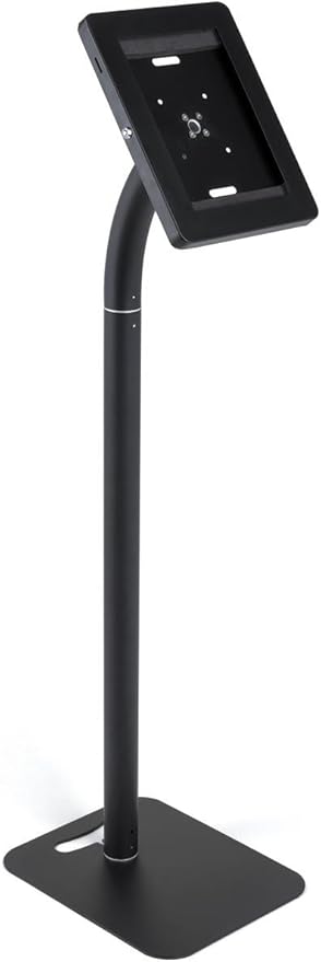 Displays2go Tablet Floor Stand with Locking Enclosure, Adjustable for Countertop Use – Black (IPEVRFLBK2)