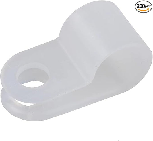 200 Pcs White Nylon R-Type Cable Clamp 1/4 Inch Cable Organizer Assortment Kit for Wire Management