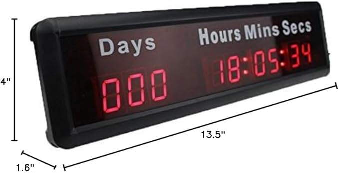 AZOOU 1-inch 9Digits LED Event Timer Countdown/up Clock with Days Hours Mins Secs Max Up to 1000 Days Red Color