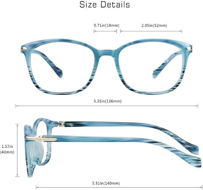 VisionGlobal Blue Light Blocking Glasses for Women, Anti Eyestrain, Computer Reading, TV Glasses, Stylish Square Frame, Anti Glare(Slate Blue,+3.25 Magnification)