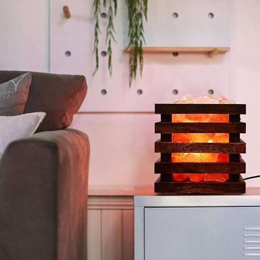 Himalayan Salt Lamp(Wooden Basket with Natural Chunks), Dimmable, Crystal Salt Lamp Classic Design, Extra Bulb, Unique Gift Idea (BlackBasket)