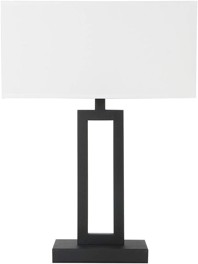 Yosoan White Indoor Table Lamp Bedside Nightstand Desk Lamp, Dimmable On Off Switch Black 65.8" Power Cord Cutout Rectangular White Fabric Shade for Bedroom Hotel Study