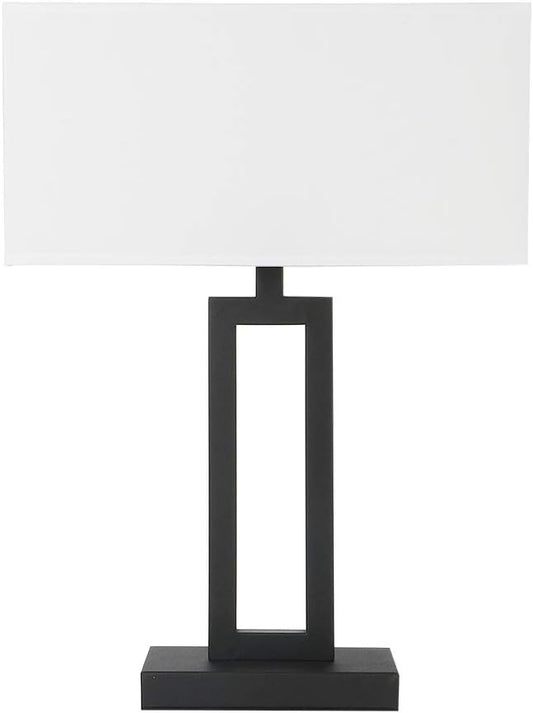 Yosoan White Indoor Table Lamp Bedside Nightstand Desk Lamp, Dimmable On Off Switch Black 65.8" Power Cord Cutout Rectangular White Fabric Shade for Bedroom Hotel Study