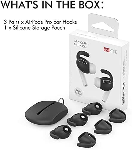 AhaStyle 3 Pairs AirPods Pro Ear Hooks Covers Accessories [Added Storage Pouch] Compatible with Apple AirPods Pro 2019 (Black)
