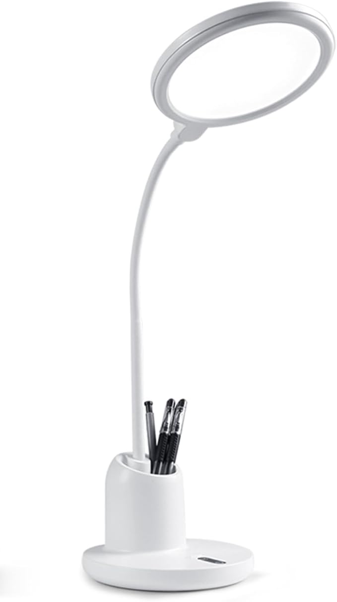 Desk Lamp for Dorm Room Essentials, Office Eye-Caring 88 LED Bright Reading Table Lamp, 2800-5500K Touch Stepless Dimming Desk Light, USB Charging Port Pen Holder for Phone, Flexible Gooseneck White