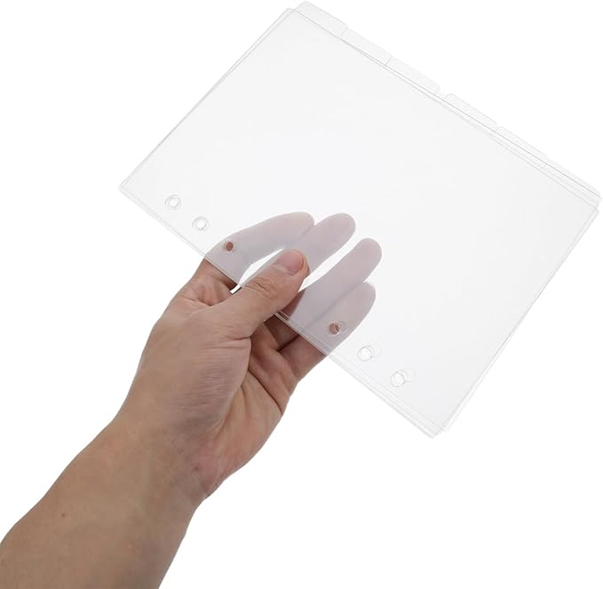 Housoutil A5 Acrylic Notebook Binder Insert, 6PCS Clear Binder Dividers with Tabs, Sturdy Plastic Refillable Sheets for DIY Journal and Office Use, 6 Hole Punch