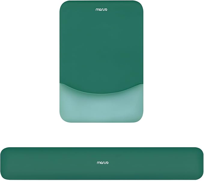 MOSISO Wrist Rest Support for Mouse Pad&Keyboard Set, Rectangular Ergonomic Mousepad Non-Slip Base Home/Office Pain Relief&Easy Typing Pad with Neoprene Cloth&Raised Curved Memory Foam, Peacock Green