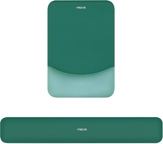 MOSISO Wrist Rest Support for Mouse Pad&Keyboard Set, Rectangular Ergonomic Mousepad Non-Slip Base Home/Office Pain Relief&Easy Typing Pad with Neoprene Cloth&Raised Curved Memory Foam, Peacock Green