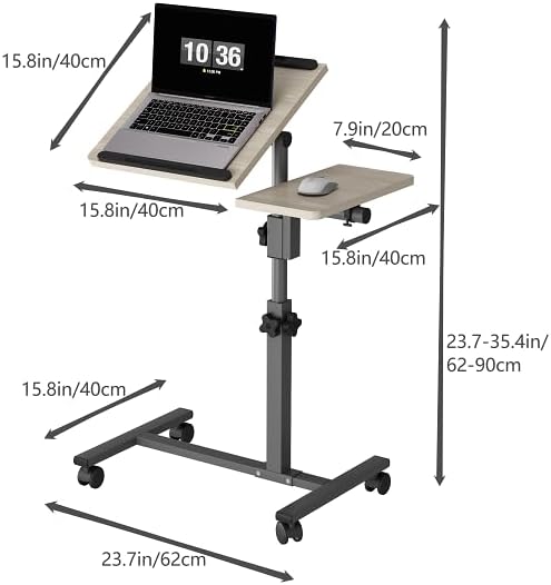 Adjustable Bedside Laptop Desk with Mouse Pad on Wheels, Adjustable Overbed Table,Rolling Computer Stand,Hospital and Home Use