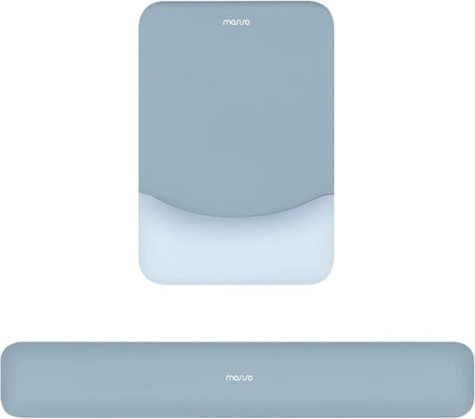 MOSISO Wrist Rest Support for Mouse Pad&Keyboard Set, Rectangular Ergonomic Mousepad Non-Slip Base Home/Office Pain Relief&Easy Typing Pad with Neoprene Cloth&Raised Curved Memory Foam, Aquamarine