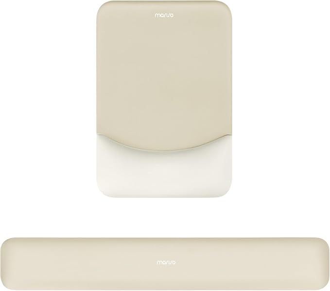 MOSISO Wrist Rest Support for Mouse Pad&Keyboard Set, Rectangular Ergonomic Mousepad Non-Slip Base Home/Office Pain Relief&Easy Typing Pad with Neoprene Cloth&Raised Curved Memory Foam, Khaki