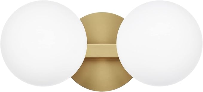Bathroom Vanity Light Fixtures, Modern 2 Lights Globe Wall Sconce Lighting Aged Brass, Porch Wall Mount Light Fixture for Bathroom, Mirror Cabinets Hallway Stairs