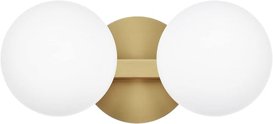 Bathroom Vanity Light Fixtures, Modern 2 Lights Globe Wall Sconce Lighting Aged Brass, Porch Wall Mount Light Fixture for Bathroom, Mirror Cabinets Hallway Stairs