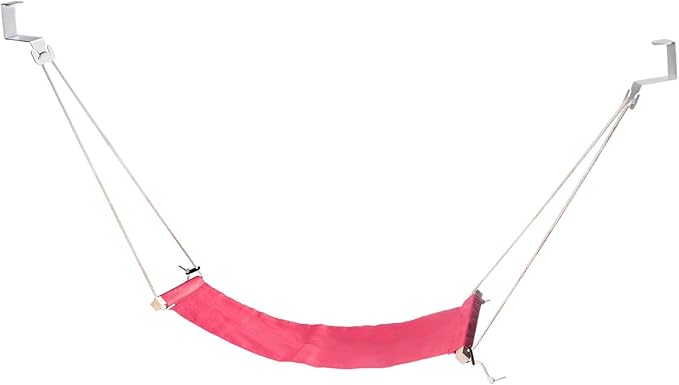 PATIKIL Foot Hammock Under Desk, Adjustable Foot Rest Sling with Hooks Portable Desk Footrest for Airplane Travel Home Office, Pink Style 1