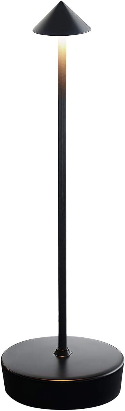 Black Cordless Rechargeable Table Lamp 7200mAh Portable Touch Control LED Waterproof Table Lamp for Bedroom Reading