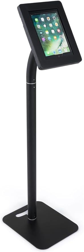 Displays2go Tablet Floor Stand with Locking Enclosure, Adjustable for Countertop Use – Black (IPEVRFLBK2)