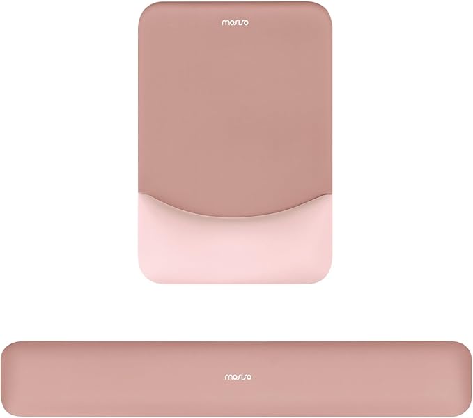 MOSISO Wrist Rest Support for Mouse Pad&Keyboard Set, Rectangular Ergonomic Mousepad Non-Slip Base Home/Office Pain Relief&Easy Typing Pad with Neoprene Cloth&Raised Curved Memory Foam, Salmon Pink