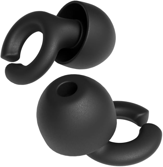 Hush Hoops Ear Plugs, Reusable Soft Silicone Plugs with Horseshoe Shape for Comfort, Designed for Sleep and Loud Noises, 17dB (NRR) Noise Reduction Rating, Black, 1 Pair with Portable Travel Case