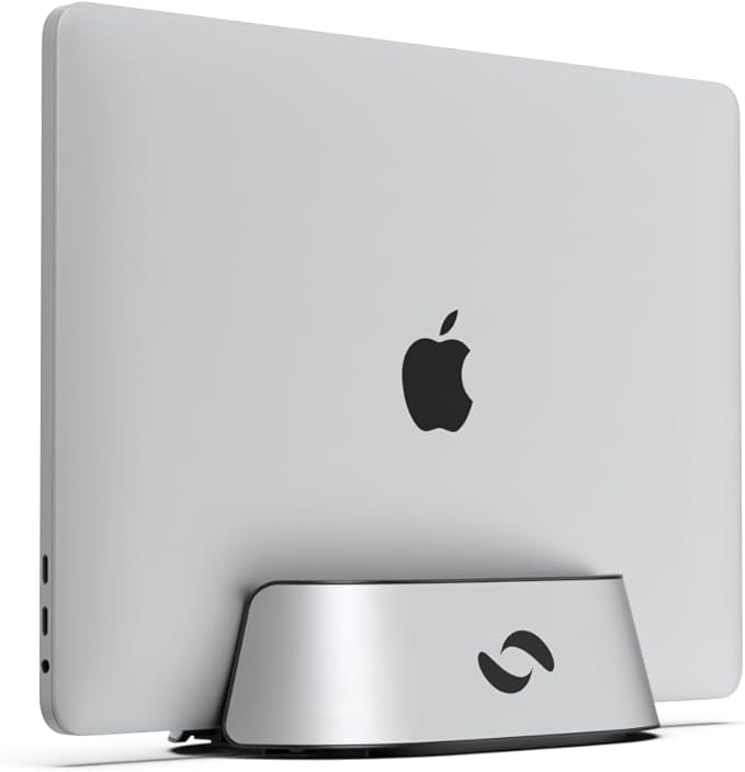 HumanCentric Vertical Laptop Stand in Silver Aluminum, Upright Adjustable Holder and Dock, Laptop Vertical Stand Fits MacBook Pro and Other Laptops .5" to 1.5", Clamshell Compatible