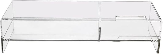 pbf PHOTO BOOTH FRAMES Acrylic Monitor Stand Riser with Phone Holder, 20 x 7.5 x 4.7 inches, Clear Desktop Organizer, multi level