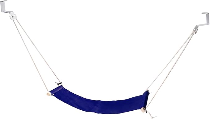 PATIKIL Foot Hammock Under Desk, Adjustable Foot Rest Sling with Hooks Portable Desk Footrest for Airplane Travel Home Office, Dark Blue Style 1