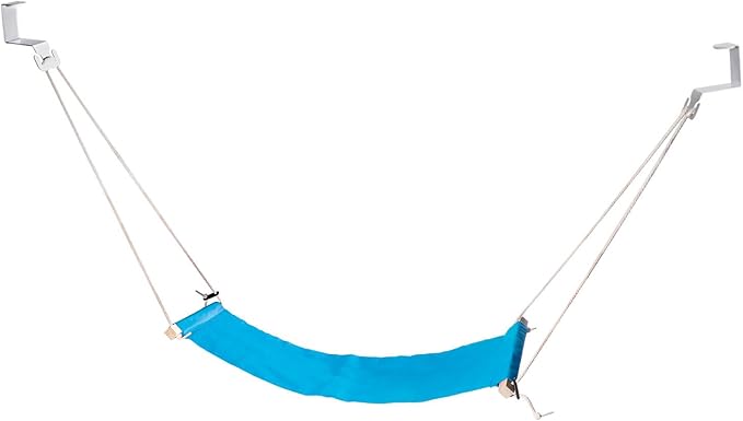 PATIKIL Foot Hammock Under Desk, Adjustable Foot Rest Sling with Hooks Portable Desk Footrest for Airplane Travel Home Office, Blue Style 1