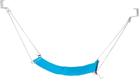 PATIKIL Foot Hammock Under Desk, Adjustable Foot Rest Sling with Hooks Portable Desk Footrest for Airplane Travel Home Office, Blue Style 1