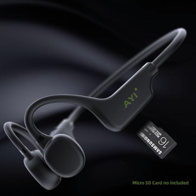 AYI True Bone Conduction Headphones Open Ear Headset Able to be a MP3 Player with Micro Disk Stereo Bluetooth Earphone for Driving Bicycling Running Skiing-X9 Black