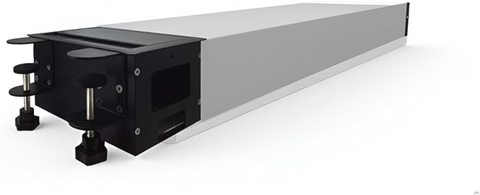 Aluminum Cable Management Box Under Desk No-Drill - Flip-Top Cable Organizer with Dustproof Brush, Clamp-On Small Cable/Cord Management Tray Black for Home Office Standing Desk