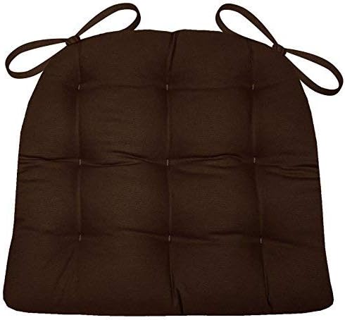 Barnett Home Decor Cotton Duck Brown Dining Chair Pad with Ties - 15 x 17 Size Small Chair Cushion - Latex Foam Fill - Machine Washable, Reversible, Solid Color, 100% Cotton, Made in USA