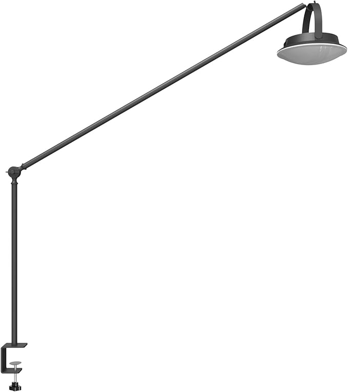 Dual-Power LED Desk Lamp with Clamp, Solar/USB Charging Desk Lamps with Metal Adjustable Swing Arm,Dimmable Eye-Caring Clip Lights with Removable Bulb for Dining/Home Office/Camping/RV Interior(Black)