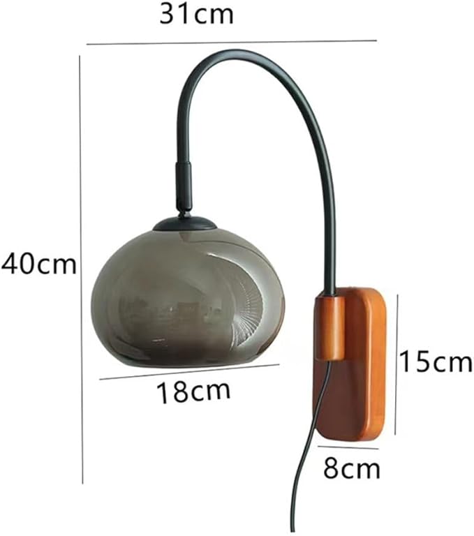 Modern Decoration Wall Sconce Mid Century with White Milk Glass Vintage Industrial Wood Wall Light Hardwired Smoke Grey Amber Farmhouse Reading Wall Lamp for Bedroom Living Room Bedside