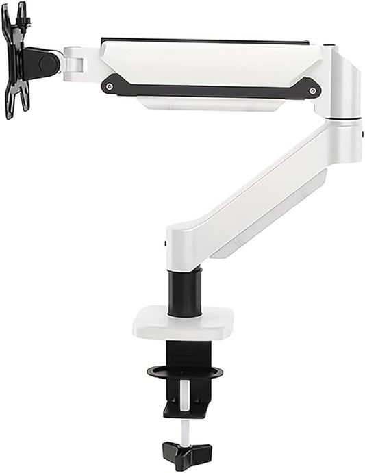 Ultrawide Monitor Arm for 13 to 32 inch Flat/Curved Computer Screen, Gas Spring Single Monitor Mount Holds up to 17.63 lbs, Clamp & Grommet Base, VESA 75x75/100x100mm, White